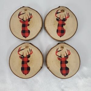 Bundle Of 4 Handcrafted Chrismas Wood Coasters